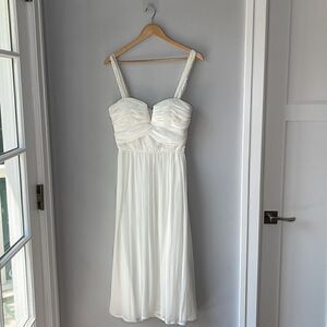 Mikael Aghal White Chiffon Midi Dress